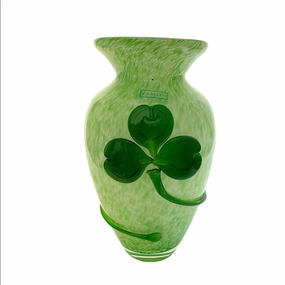 Eamon Blown Glass Vase Green Shamrock St Patrick's